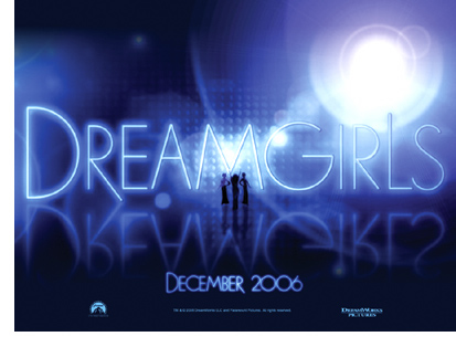 The publicity poster for the forthcoming movie Dreamgirls featuring the silhouettes of three female singers.