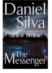The cover of The Messenger featuring a shadowy building with shadowy figures atop it