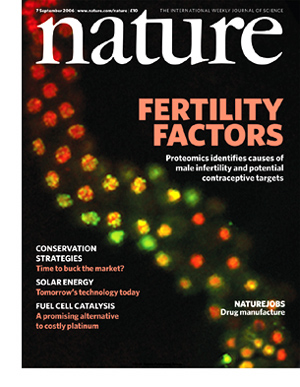 The cover of Nature featuring Diana Chu's groundbreaking research. The headline reads Fertility Factors