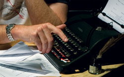 Close up photo of alum Peter Nachtrieb's typewriter.