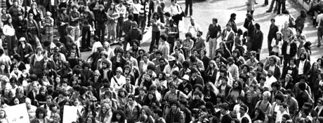 Students demonstrators gather on campus.