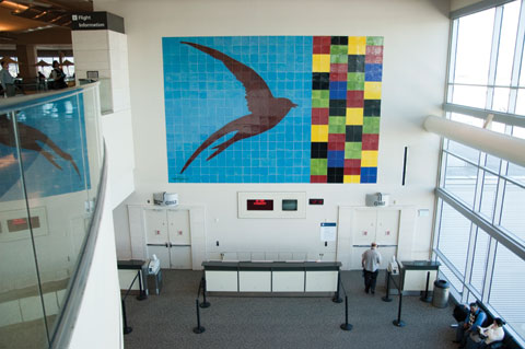 "Bird Technology" by Rupert Garcia (B.A., '85, M.F.A., '91) at San Francisco International Airport.