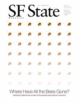 Fall/Winter 2011 SF State Magazine cover with graphic of disappearing bees
