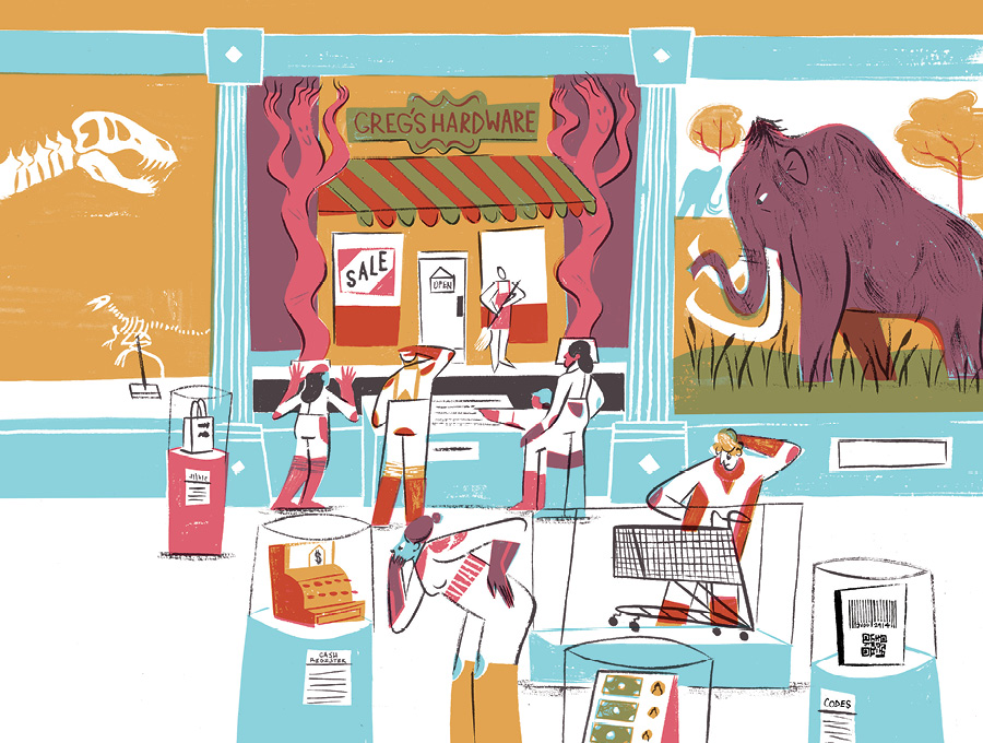 Illustration of people shopping by Drew Lytle