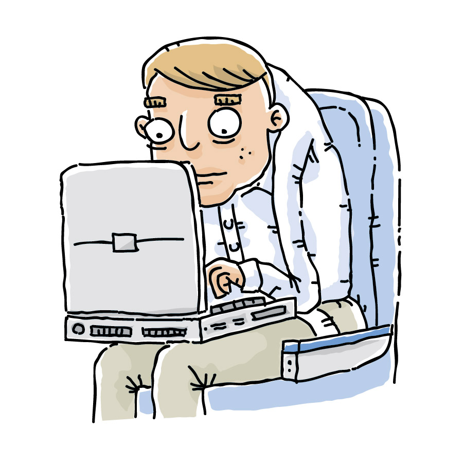 Illustration of guy typing on laptop with slouched back
