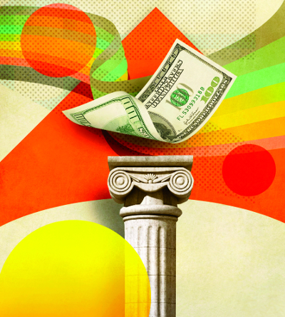 Illustration of money on a decorative column