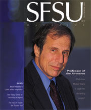 Cover of the Fall/Winter 2003 SFSU Magazine. Photo of Professor and talk radio show host, Michael Krasny.