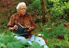SFSU alumnus Al Martinez on a recent visit to Korea sitting in a wooded area writing in his journal.