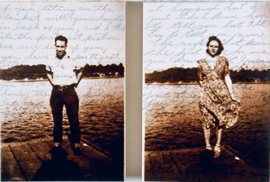 Two photos of alumna Kimberly Austin’s grandparents with their hand-written letters visible in the background.