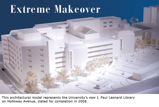 An architectural model of the future University library as seen from Holloway Avenue.