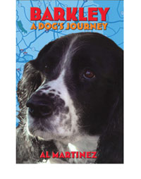 A photo of Barkley a springer spaniel on the cover of "Barkley a Dog's Journey."
