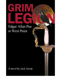 A raven sits atop the hilt of a sword on the cover of the book "Grim Legion."