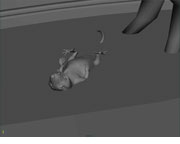 A black and white simulation of an animated rat, minus fur, dropped into milk.
