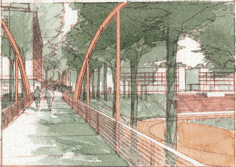 A sketch of the purposed pedestrian bridge on campus