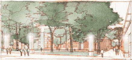 A sketch of purposed expanded greenery on campus