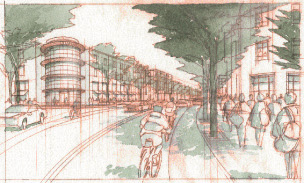 A sktech of Holloway Avenue as a future pedestrian street