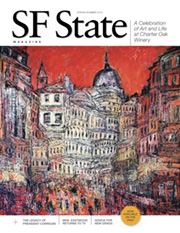 Cover of spring/summer magazine with city street artwork