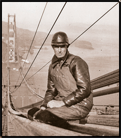 Man sitting down on the Golden Gate Bridge