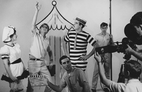 Jeffrey Tambor dressed in a striped onesie, tie, and flat hat in the 1964 production of 'Mr. Dandyweather's Birthday', a play that Tambor starred in when he attended SF State