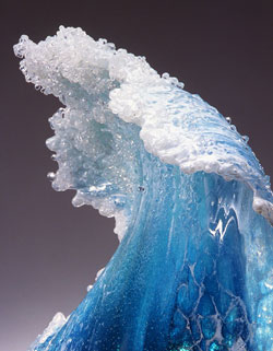 Marsha Blaker's piece, A wave at it's peak, masterfully crafted in a glass structure