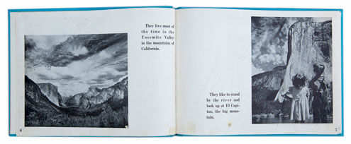 Book by Ansel Adams, opened to picture of Anne Adams Helms and her brother looking up a cliff