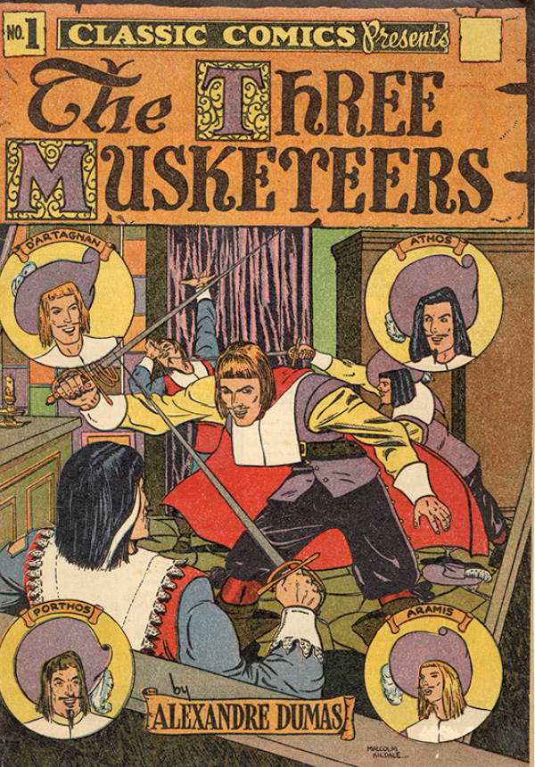 The Three Musketteers No. 1 Comic Book Cover: Two men fencing