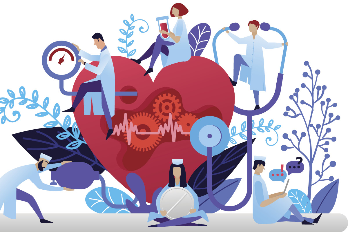 Illustration of Doctors around a heart