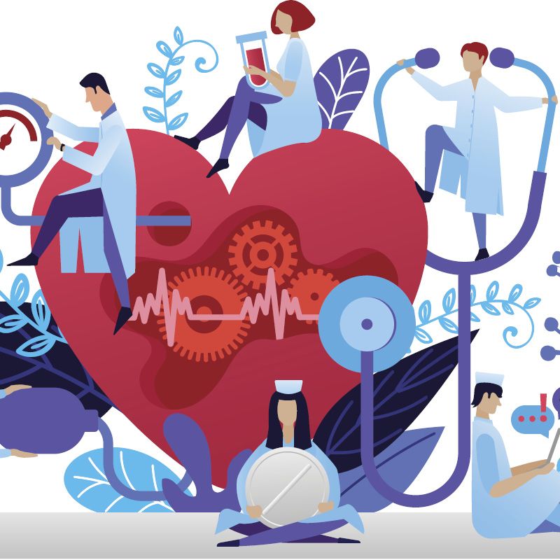 Illustration of doctors and a heart