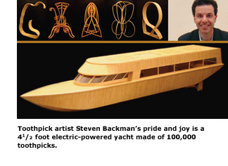 Steven Backman pictured with his toothpick sculptures.