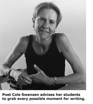 A head shot of a smiling poet and SFSU alumna Cole Swensen