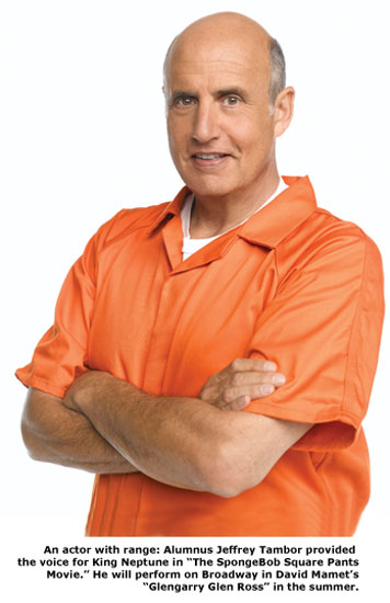 Actor Jeffrey Tambor clad in the orange prison jumpsuit he wears for his role as George Bluth, Sr., in the FOX sitcom “Arrested Development”