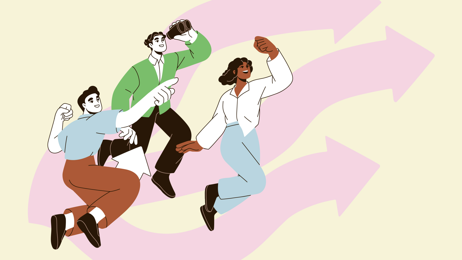 Illustration featuring students seeing searching for something ahead