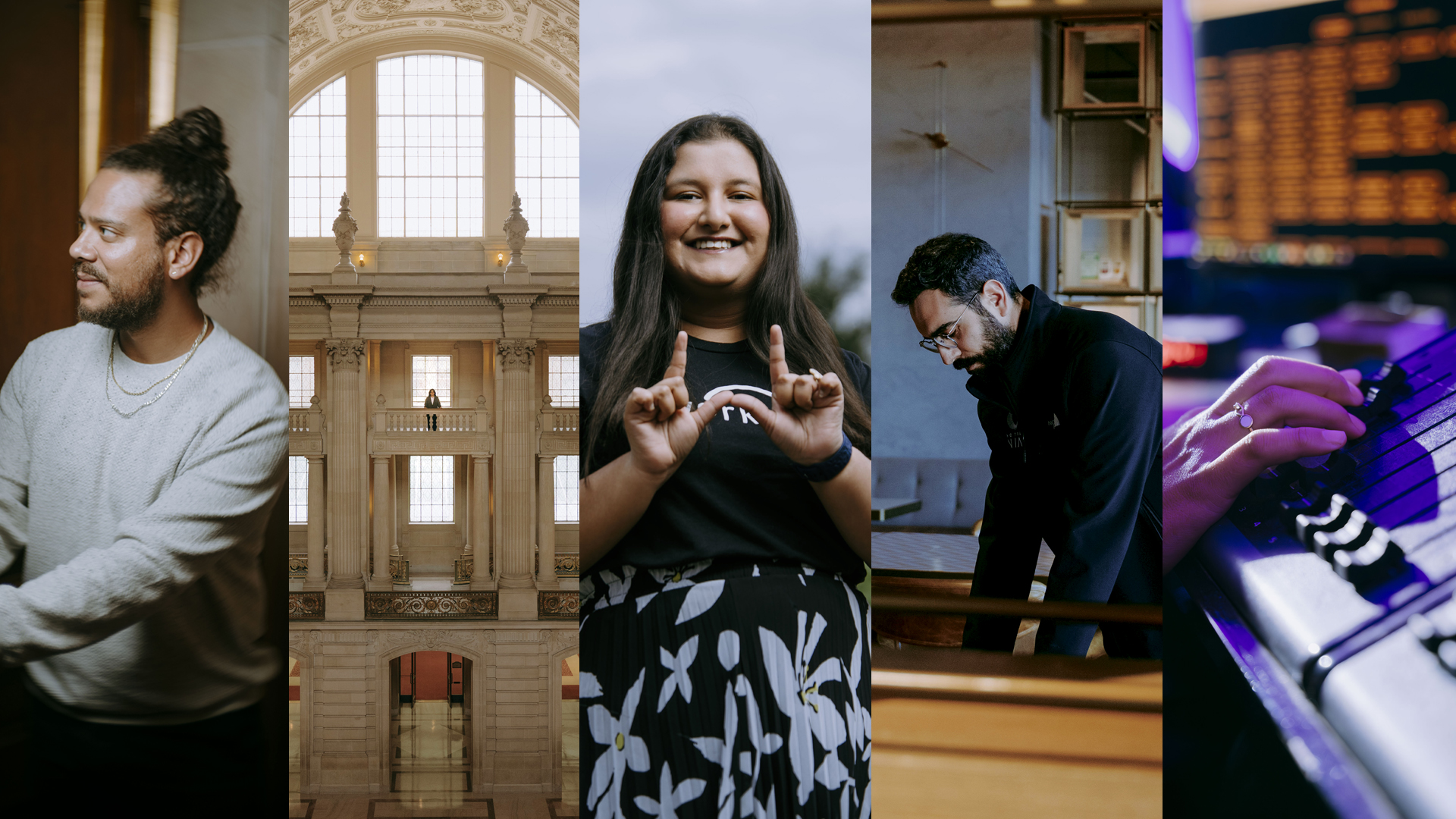 collage of detail shots from behind the scene photoshoot with SFSU alumni
