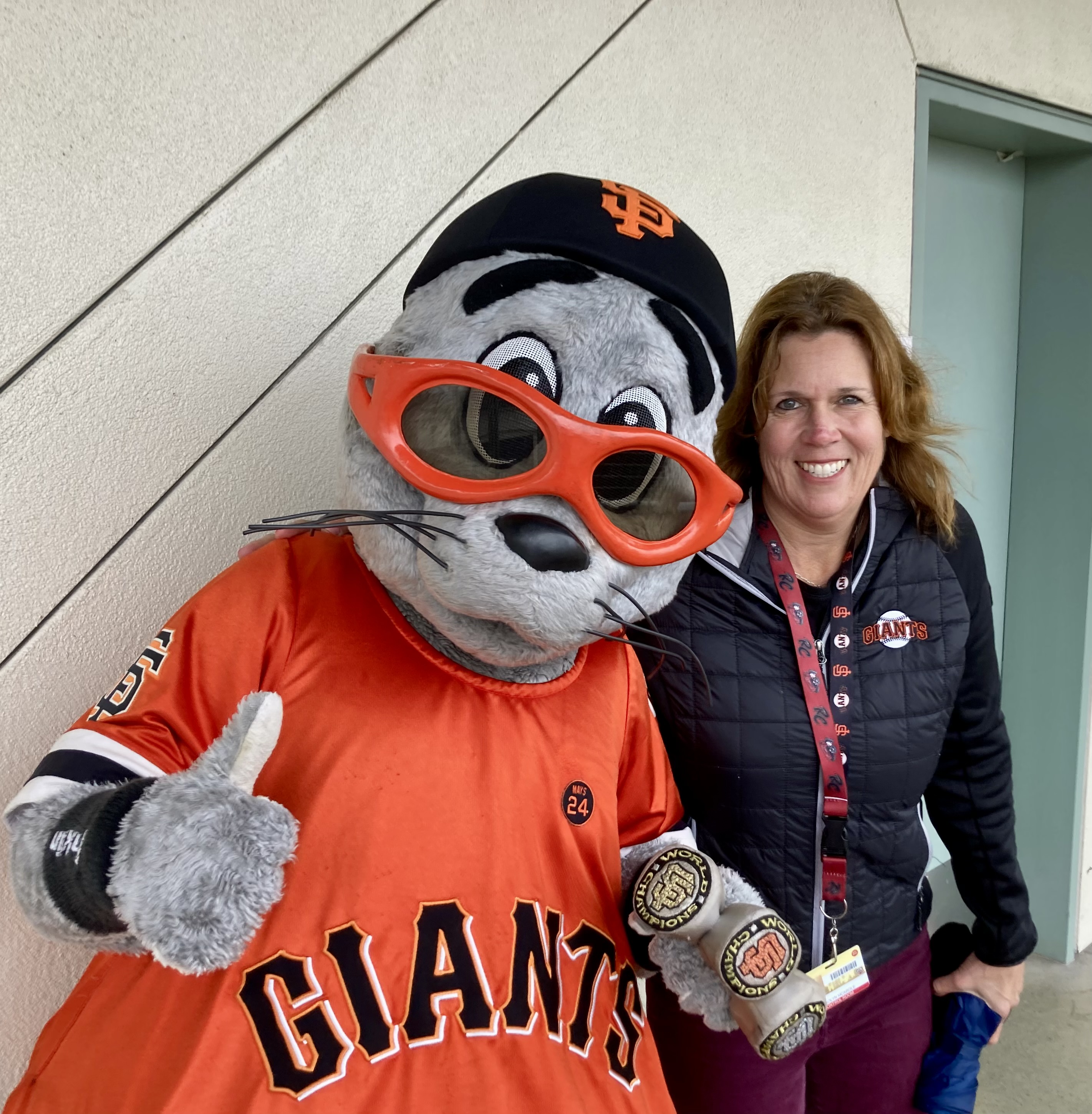 Carolyn McArdle with SF Giant Lou Seal