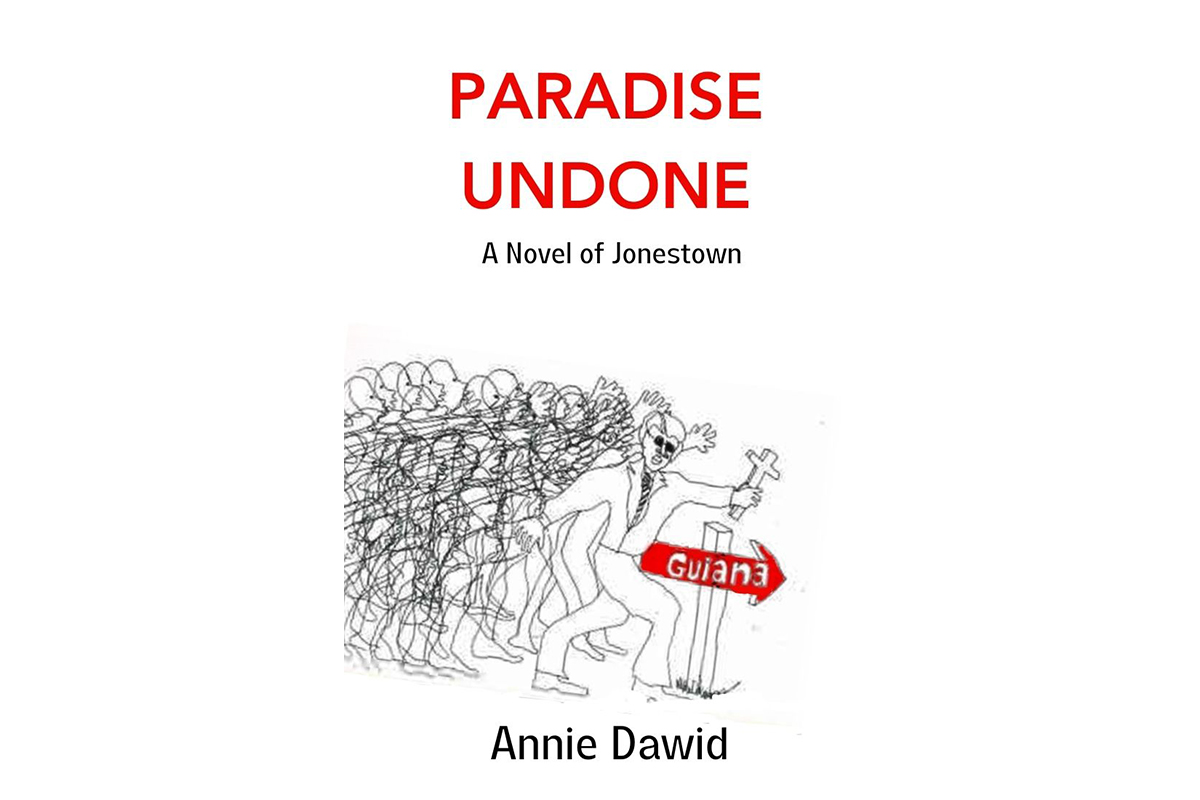 Paradise Undone cover art of a man holding a crucifix and silhouettes behind him