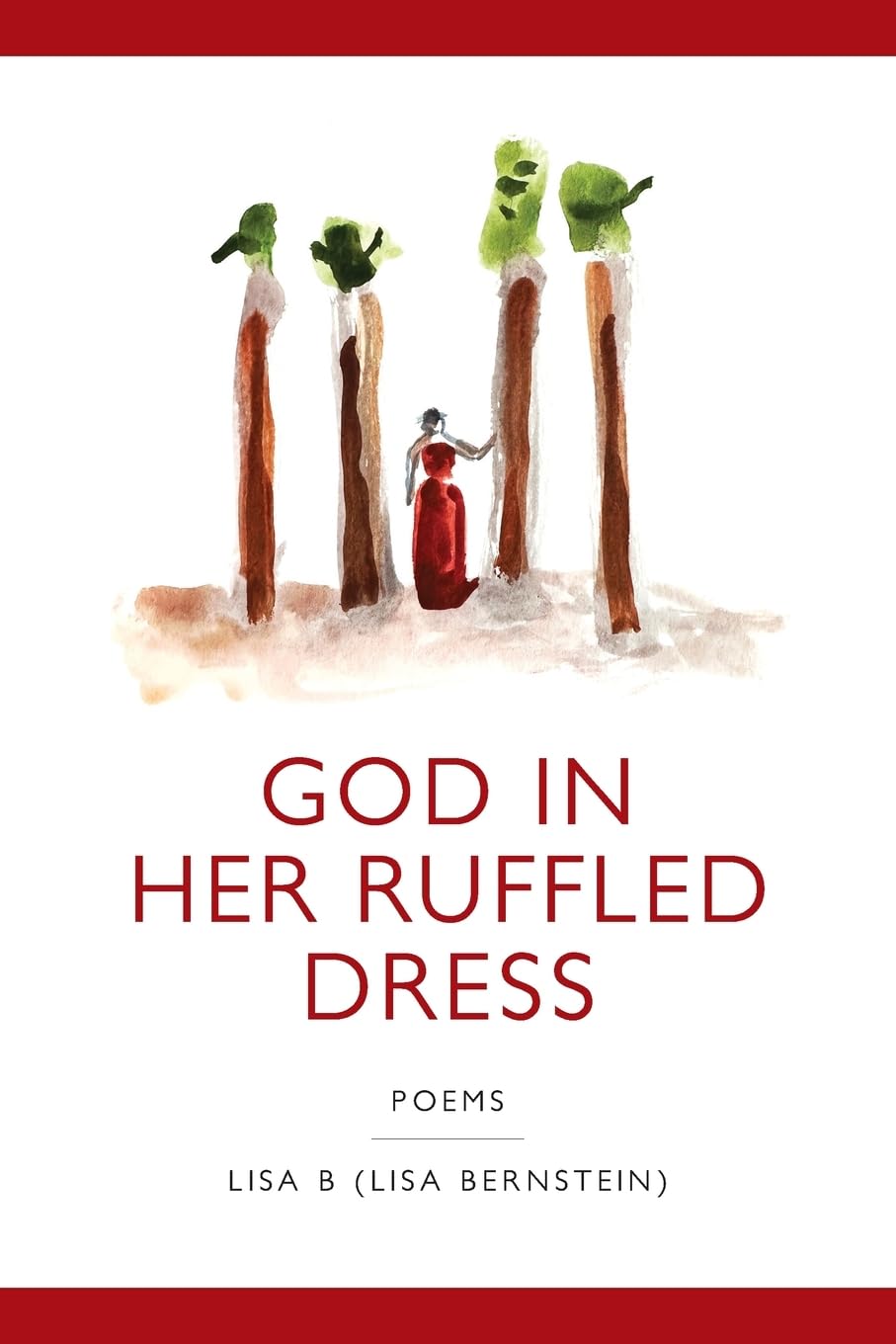 Book cover of God in her Ruffled Dress showcasing an illustration of a female between palm trees