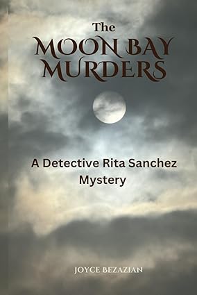 Book cover of The Moon Bay Murders featuring a full moon on a dark night