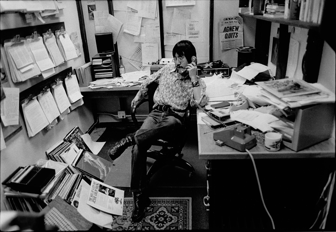 Ben Fong-Torres in his Rolling Stone Magazine office