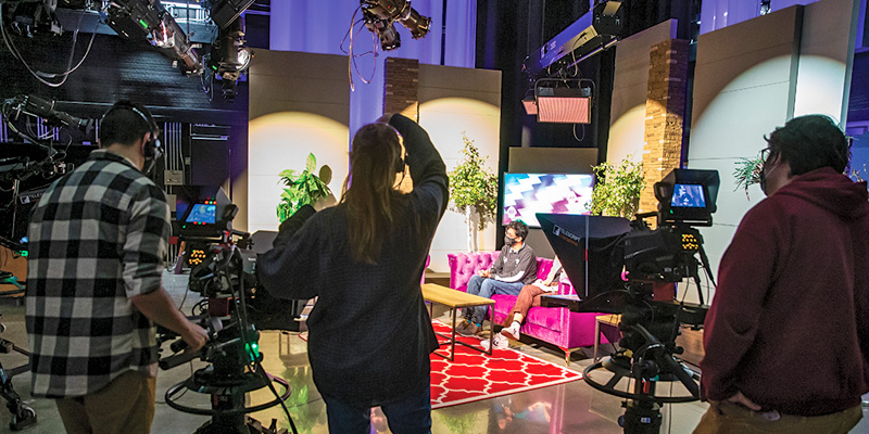 Backstage view of a talkshow stage