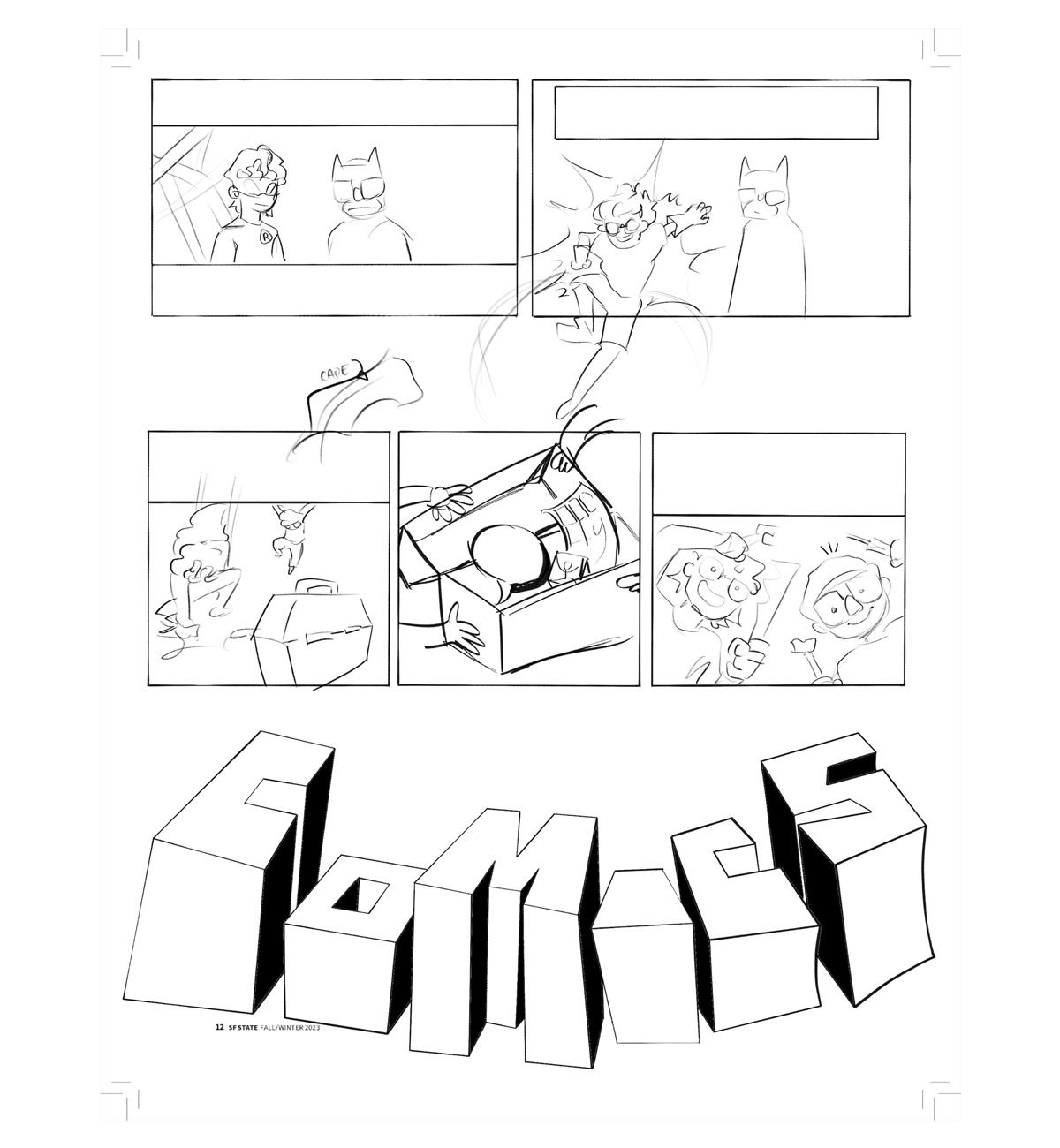 sketch and layout of a comic page