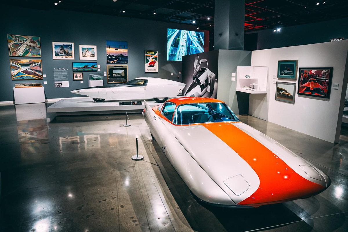 Petersen Automotive Museum in Los Angeles an exhibit depicting futuristic looking cars
